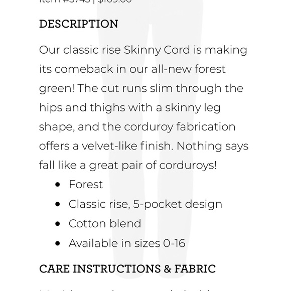 Forest Green Skinny Cord - Picture 4 of 4